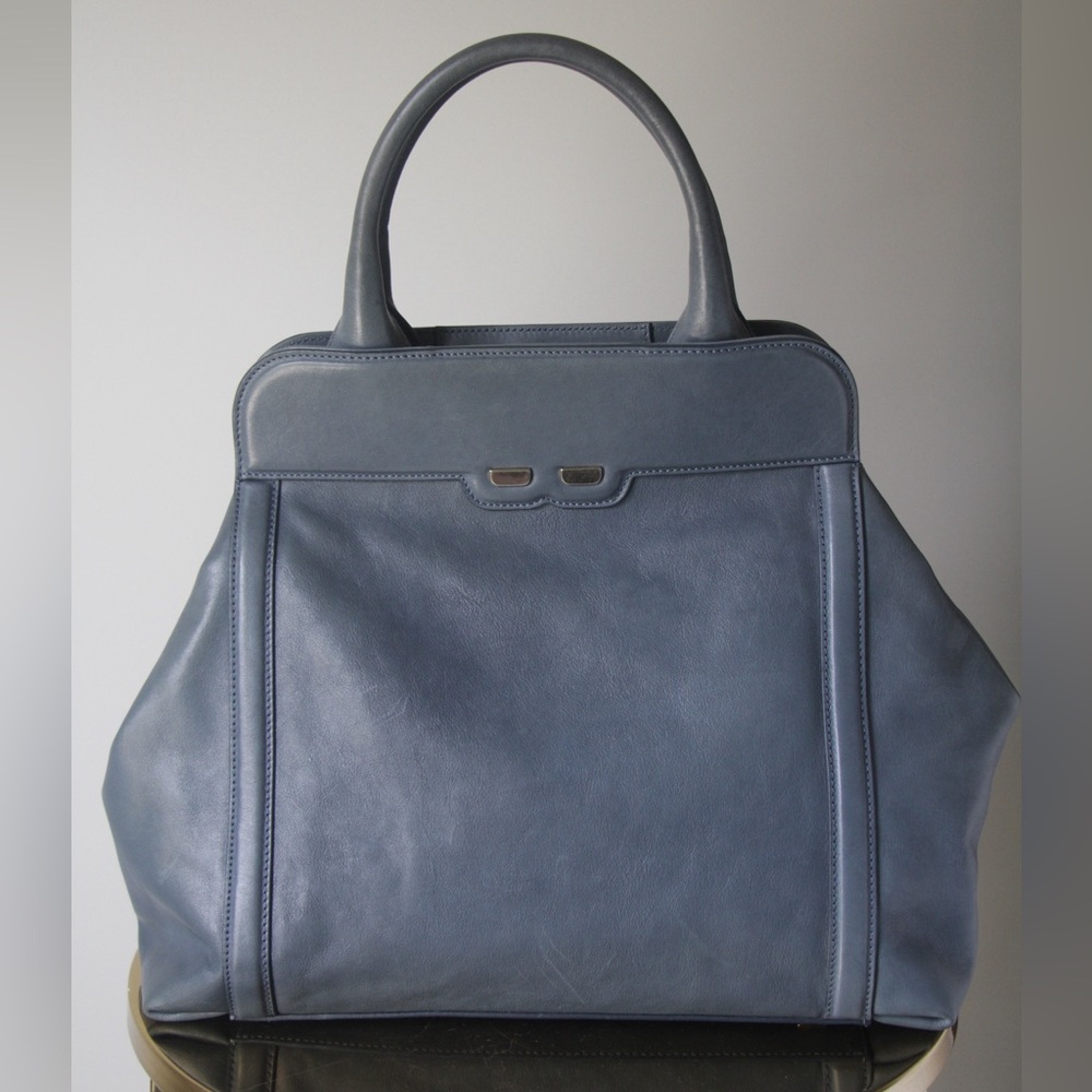Elegant Blue Leather Tote Bag